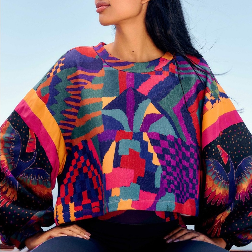 Farm Rio Abstract Patches Crop Sweatshirt